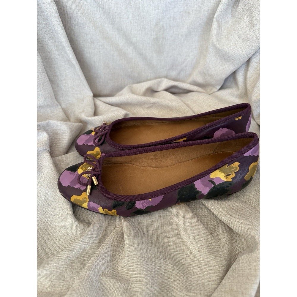 Coach Ballet Flats Purple Tumbled Leather Lara Floral Plum Sz 8.5 B US - Picture 2 of 7